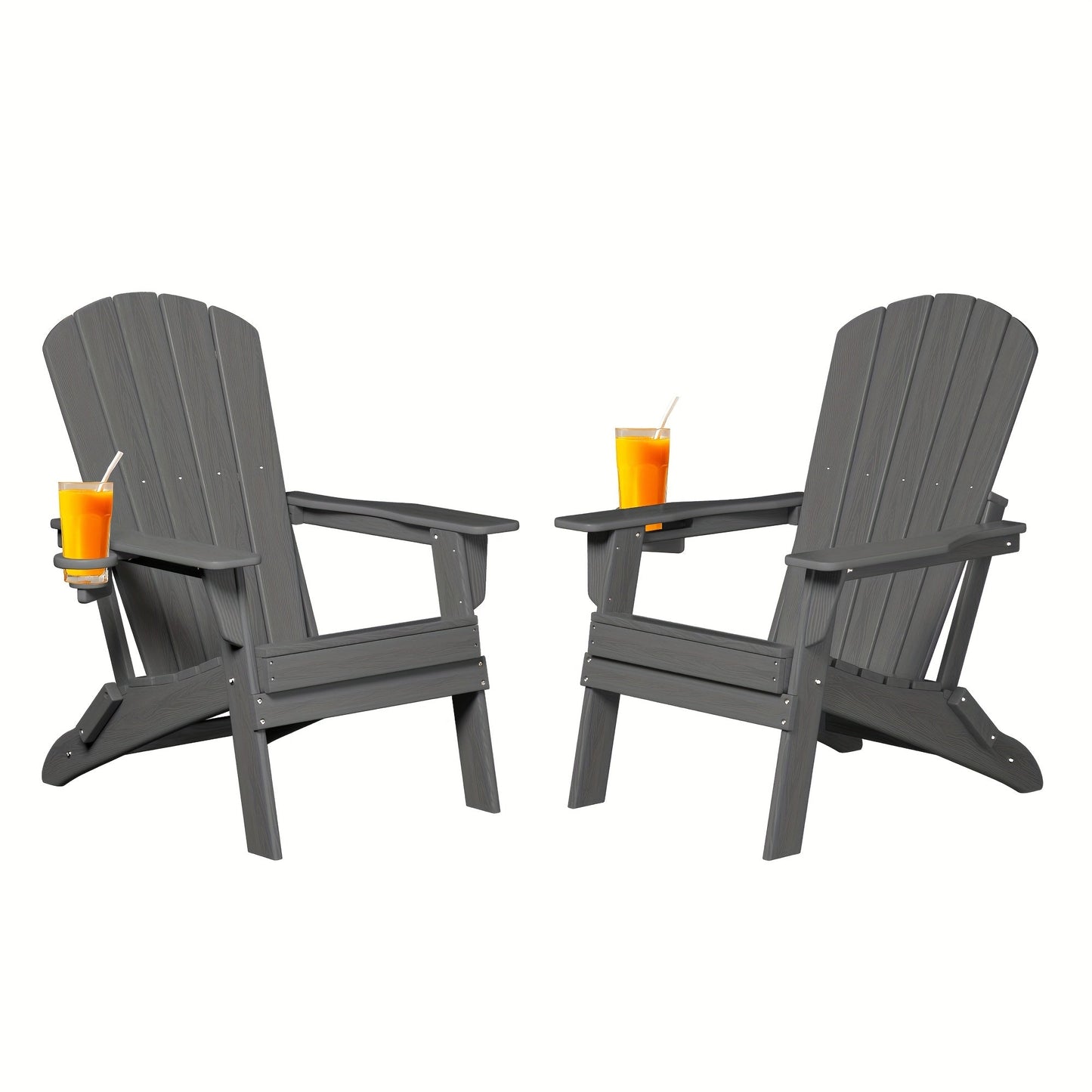 Folding HDPE Adirondack Outdoor Chair with Cup Holder in Four Colors and One-, Two- or Four-Piece Sets
