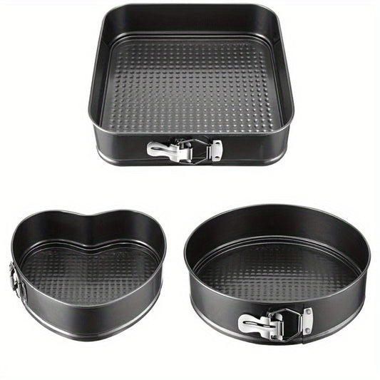 Removable Bottom Cake Pan Set, Nonstick Carbon Steel Round & Heart Shaped Springform Baking Pans, Easy Release Cake Molds for Cheesecake Mousse Layer Cake, 3-Piece or 6-Piece, Black
