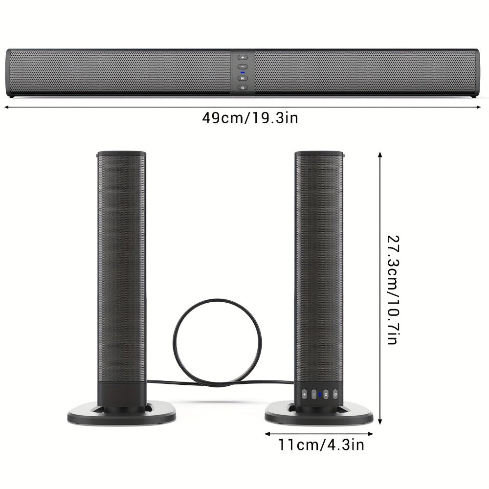 2-in-1 Detachable Wireless Soundbar for Smart TV – Surround Sound Bar with Bluetooth, RCA & AUX, Volume Control, Compatible with TV, PC, Gaming & Projectors
