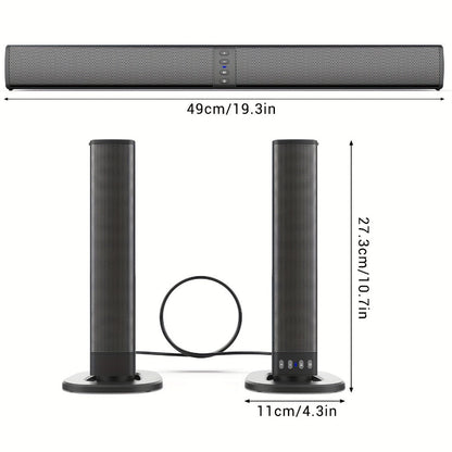 2-in-1 Detachable Wireless Soundbar for Smart TV – Surround Sound Bar with Bluetooth, RCA & AUX, Volume Control, Compatible with TV, PC, Gaming & Projectors