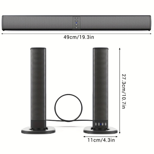 2-in-1 Detachable Wireless Soundbar for Smart TV – Surround Sound Bar with Bluetooth, RCA & AUX, Volume Control, Compatible with TV, PC, Gaming & Projectors