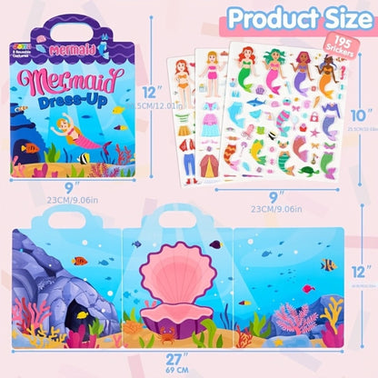 Reusable Sticker Books for Toddlers Girls 3 Pack – 3D Foam Sticker Activity Books Mermaid Princess Fashion Themes, 195+ Restickable Stickers Screen-Free Travel Toy Birthday Christmas Gift