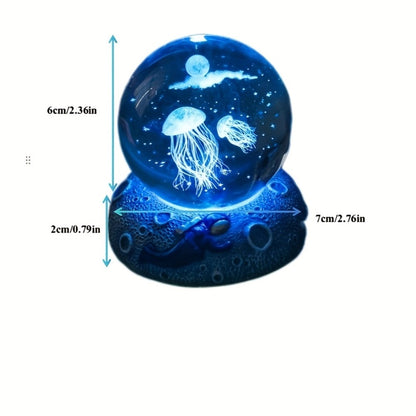 Night Light Blue Starry-Sky Crystal Orb Lamp with 3D Galaxy Pattern, Wood-Tone Base and Single Style