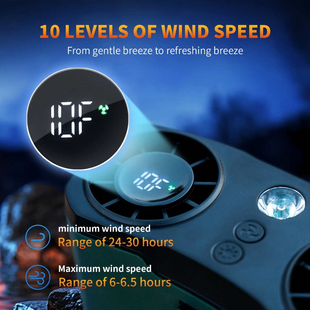 Wearable Waist Fan with 20000mAh Battery, Dual Vents, 10 Settings, Display and Two Color Options