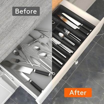Expandable Eight-Compartment Drawer Organizer for Cutlery with Black, Grey or White Color Options