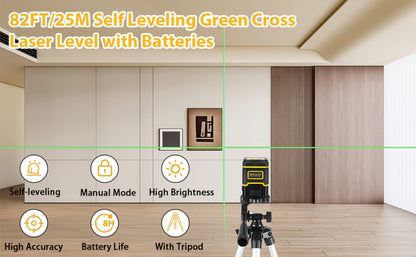 Yellow-and-Black Cross-Line Laser Level Set with Silver Tripod and Single Style Checkout Pictured