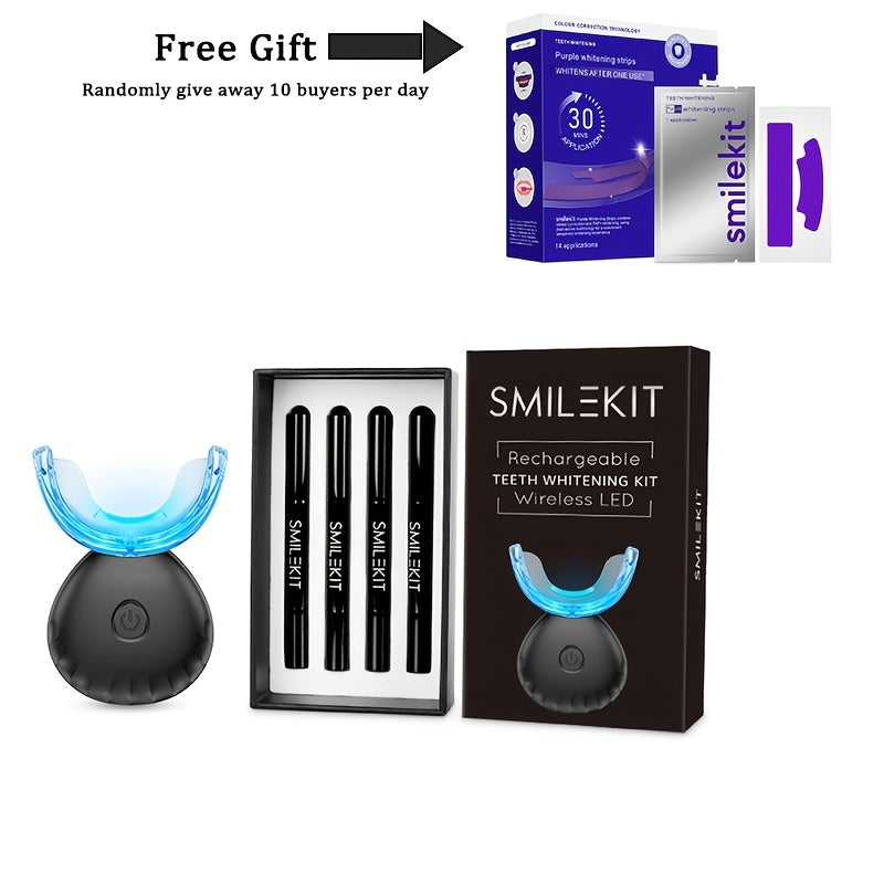 Blue Light Teeth Whitening Kit with 16-Point LED Accelerator, Wireless Whitening Device, 4 Gel Pens & Shade Guide, Natural Stain Removal for Coffee Wine Tobacco, Home Use
