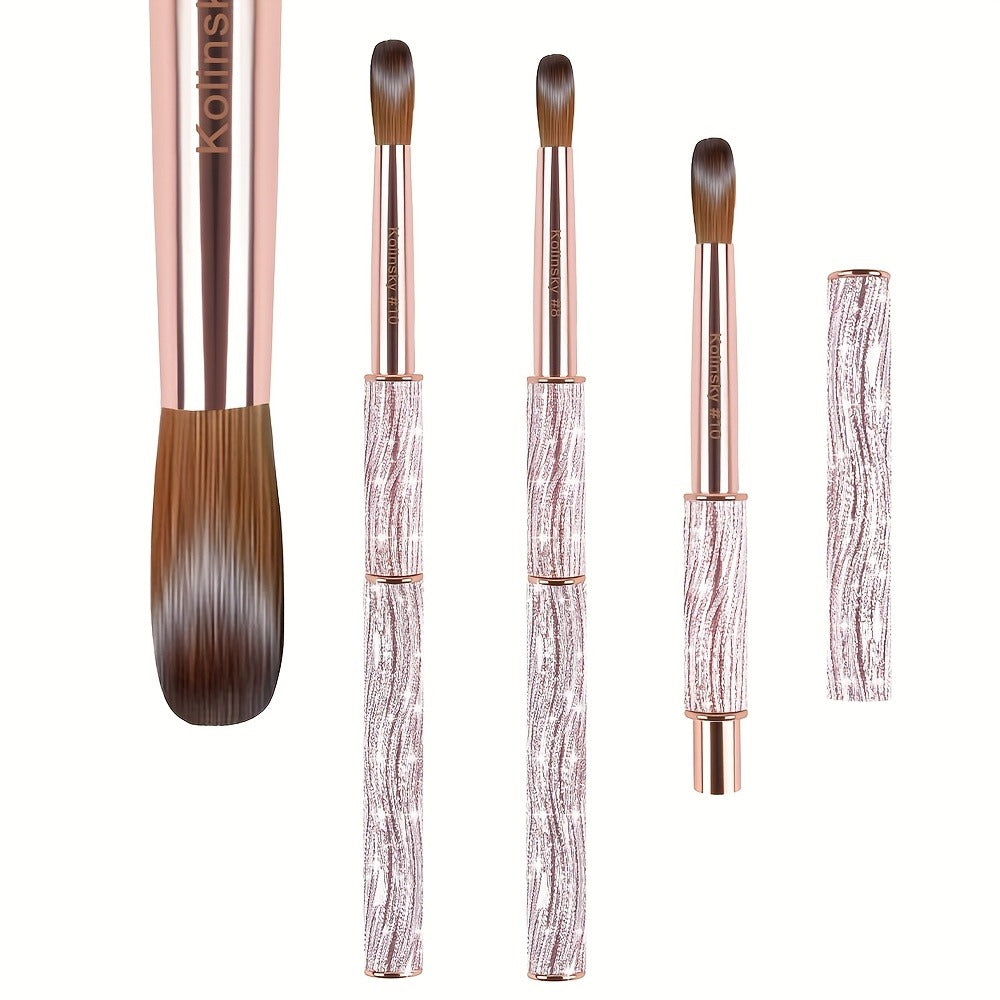 Round Nail Art Brush with Pink Sparkle Handle in Sizes 8, 10 or 12 and Three-Piece Set Option
