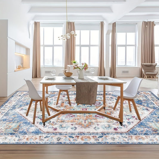 Area Rug Vintage Persian Floral Design with 13 Colors and Five Machine-Washable Room Sizes