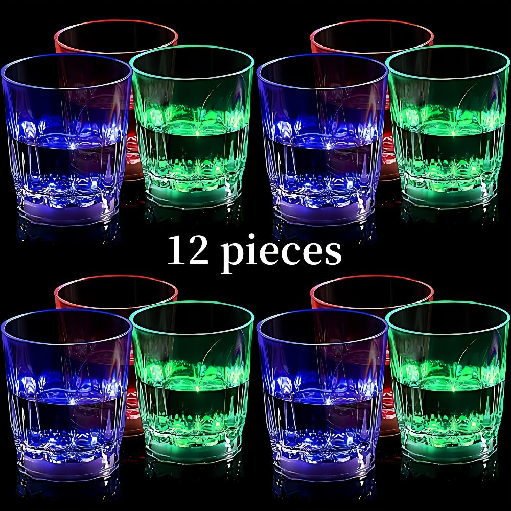 LED Light-Up Party Cup Set with 12 or 15 Short 2 oz Plastic Tumblers in Mixed Color Designs