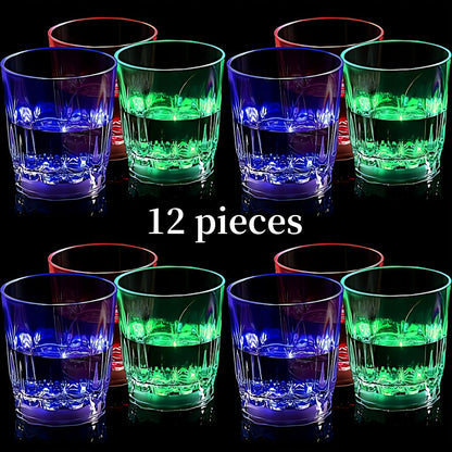 LED Light-Up Party Cup Set with 12 or 15 Short 2 oz Plastic Tumblers in Mixed Color Designs