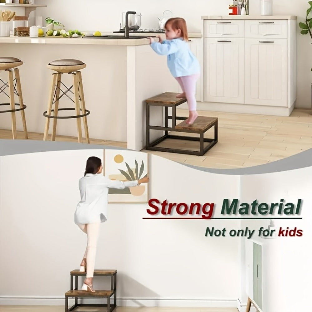 Fixed Two-Tier Metal Frame Step Stool, Approximately 15.7 x 15.7 x 13.2 Inches in Three Finishes