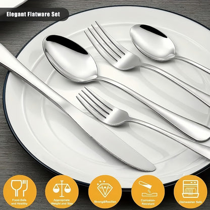 Stainless Steel Silverware Set 20 or 60 Piece – Heavy Duty Commercial Grade, Dishwasher Safe, Rust-Proof & Non-Toxic Bulk Kitchen Tableware with Gift Box for Restaurant, Wedding & Home