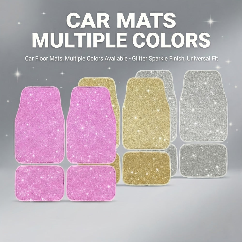 Crystal Bling Car Floor Mats for Women – Sparkling Diamond & Flash Glitter Universal Non-Slip Waterproof Auto Floor Pads, Fashionable Car Interior Accessory, 4/8pcs Set, Great Christmas Gift