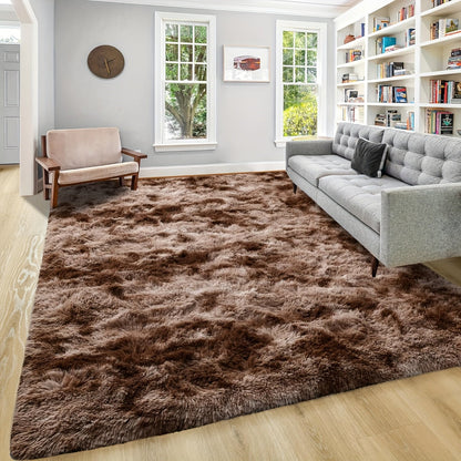 Shaggy Plush Area Rug - Soft Fluffy Carpet for Living Room, Bedroom & Sofa | Non-Slip Machine Washable Tie-Dye & Solid Color Long Pile Rug | Luxury Home Decor Floor Mat in Multiple Sizes & Colors