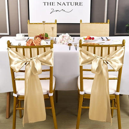 50-Piece Chair Sash Set in Light Golden, Green or Light Blue, 7 x 108-Inch Ribbons for Event Seating