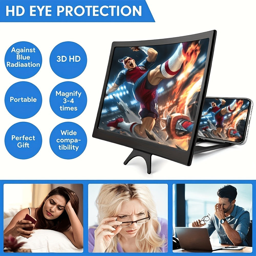 Sixteen-Inch Curved Phone Screen Magnifier with Foldable Stand and Pictured 35 cm Wide Lens