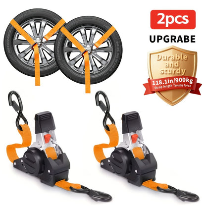 Ratchet Tie-Down Straps with Auto-Retract & Speed Control – Heavy-Duty Cargo Securing Kit with Hooks & Storage Bag | Motorcycle Transport, Towing & Truck Bed Load Securing