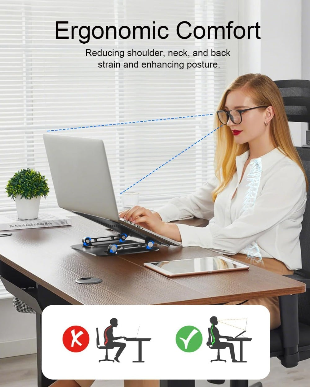 Two-in-One Foldable Laptop Stand with Side Phone Holder and Two Exact Black or Silvery Checkout Options