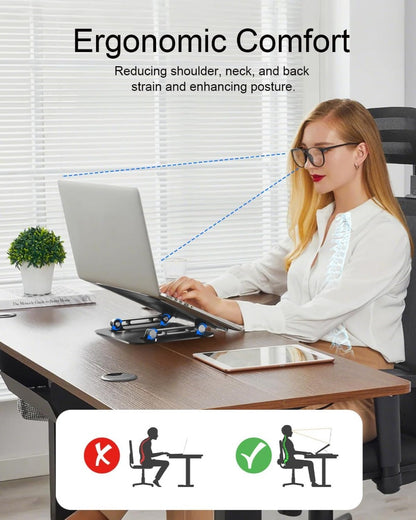 Two-in-One Foldable Laptop Stand with Side Phone Holder and Two Exact Black or Silvery Checkout Options