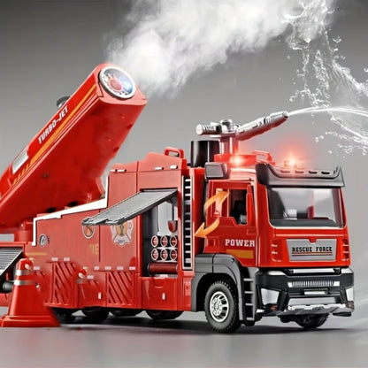 Zinc Alloy Fire Truck Toy with Water Mist Spray, Pull Back Fire Engine with Lights & Sounds – Die-Cast Fire Rescue Truck for Kids Boys Girls Birthday Holiday Gift