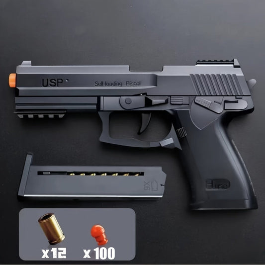 USP Soft Clip Toy Gun Pistol with Continuous Shooting – 100 Bullets & 2 Magazines Rapid Fire Foam Blaster for Kids Boys Girls Ages 6+, Outdoor Shooting Game Halloween Thanksgiving Christmas Birthday Gift