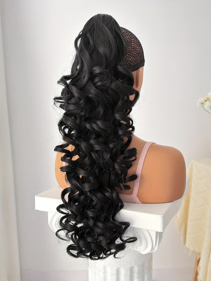 Curly Ponytail Extension 28 Inch Long Heat Resistant Synthetic Clip In Wrap Around Hairpiece Voluminous Bouncy Curls 4 Styles for Women Everyday Parties Festivals