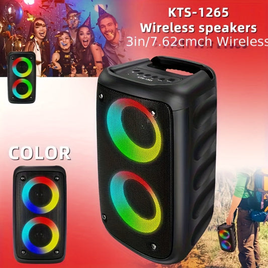 KTS-1265 Portable Wireless Bluetooth Dual Speaker with RGB Colorful Ambient Lighting, 2400mAh Battery, Bass Boost Stereo Sound, USB-C Rechargeable, for Parties Camping Home Gatherings Karaoke