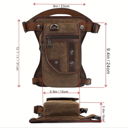 Sling Bag Vintage Brown Canvas Design with Adjustable Strap for Chest, Waist, Shoulder or Leg Carry