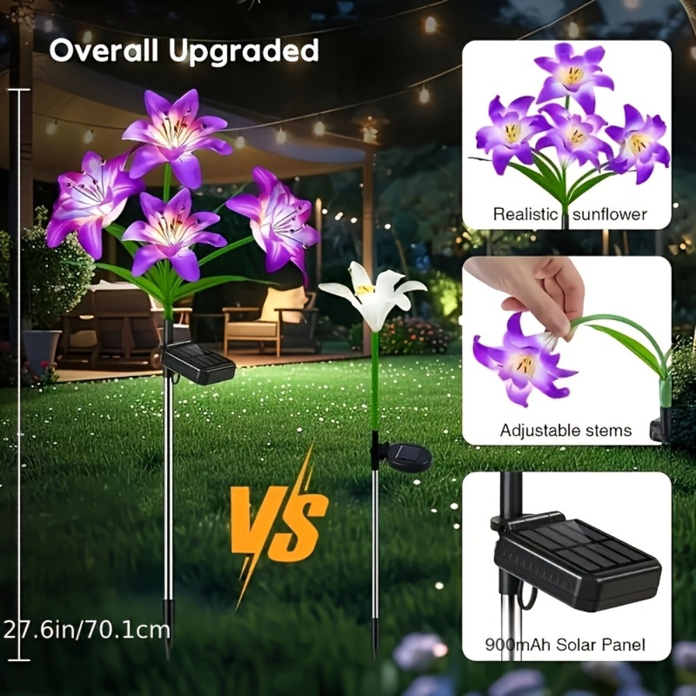 Solar Garden Light Blooming Lily Stakes with 7-Color LEDs and 2, 4 or 12-Pack Options for Outdoor Garden Decor