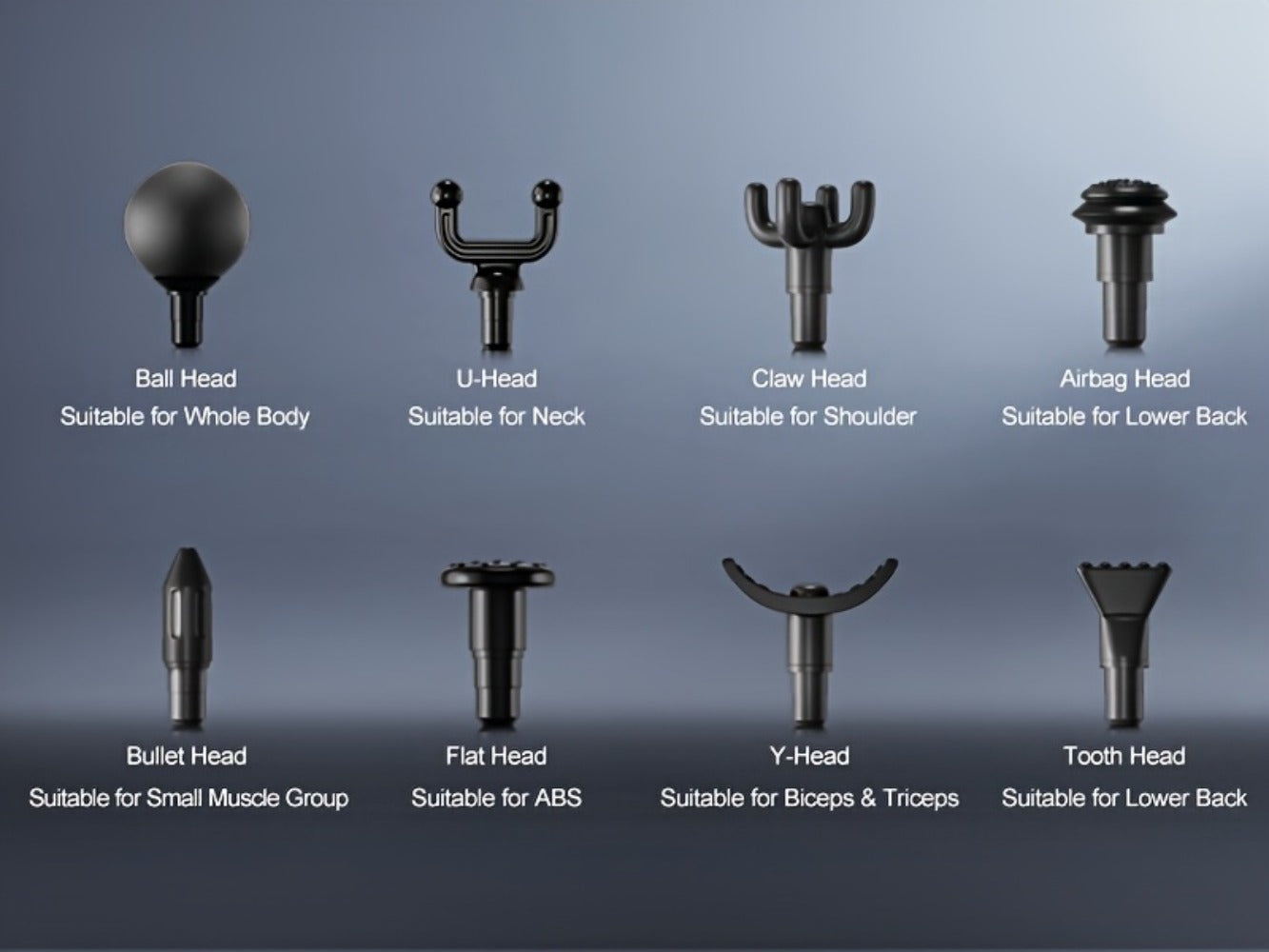 Compact Massage Gun with Six Speed Settings, Four or Eight Interchangeable Heads and Blue or Black Finish Options