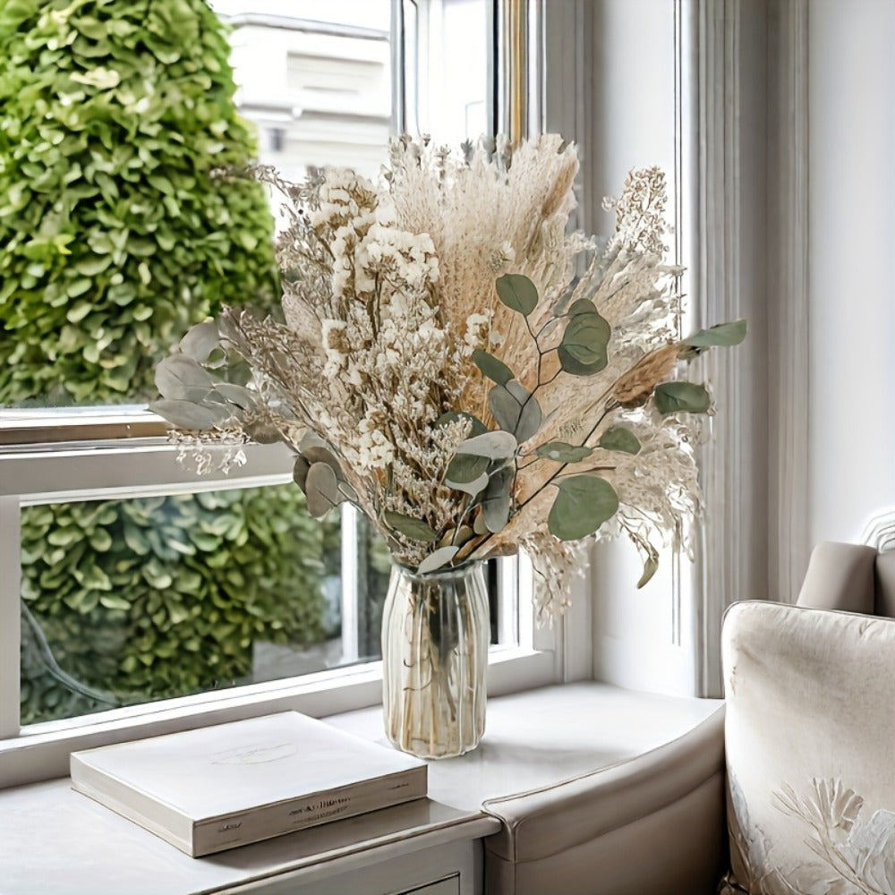 Natural 42-Piece Pampas Grass Bouquet with Eucalyptus and Dried Botanical Stems for Vase Decor