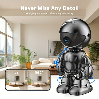 Security Camera 3MP Robot-Style Indoor Model with 360 Pan-Tilt, Auto Motion Tracking and Two-Way Audio
