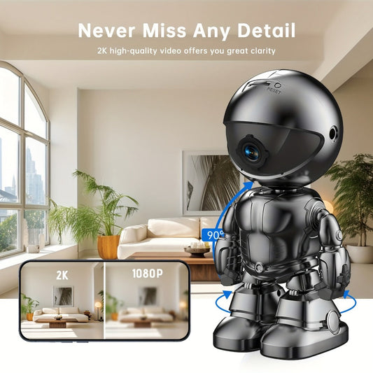 3MP 360° Robot Security Camera Indoor, WiFi Smart Home Camera with Auto Motion Tracking, Two-Way Audio, IR Night Vision, Alexa Compatible, Wireless Surveillance for Baby Pet Elderly Home Monitoring