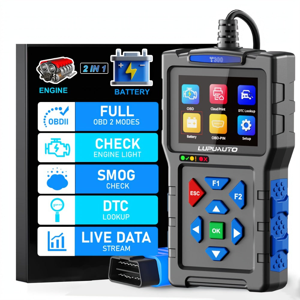 OBD2 Scanner Diagnostic Tool Plug and Play Read Clear Engine Codes Live Data I/M Readiness VIN Auto Detect 14 Languages for All OBDII Cars Since 1996 T200 T300