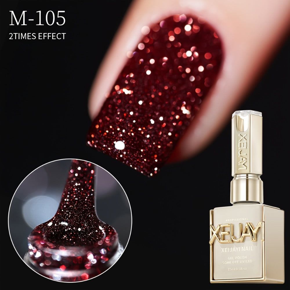 Glitter Gel Nail Polish Set 5 Colors Broken Stone Sparkling – Semi Permanent Soak Off UV LED Nail Gel 0.51oz Each, Long Lasting Multi-Dimensional Glitter Nail Art Polish for Salon & DIY Home Use