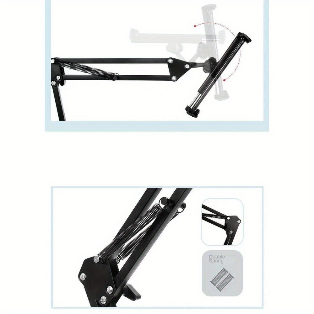 Floor-Standing Phone and Tablet Holder with Articulating Arm, Rotating Clamp and Exact 68.9-Inch Option
