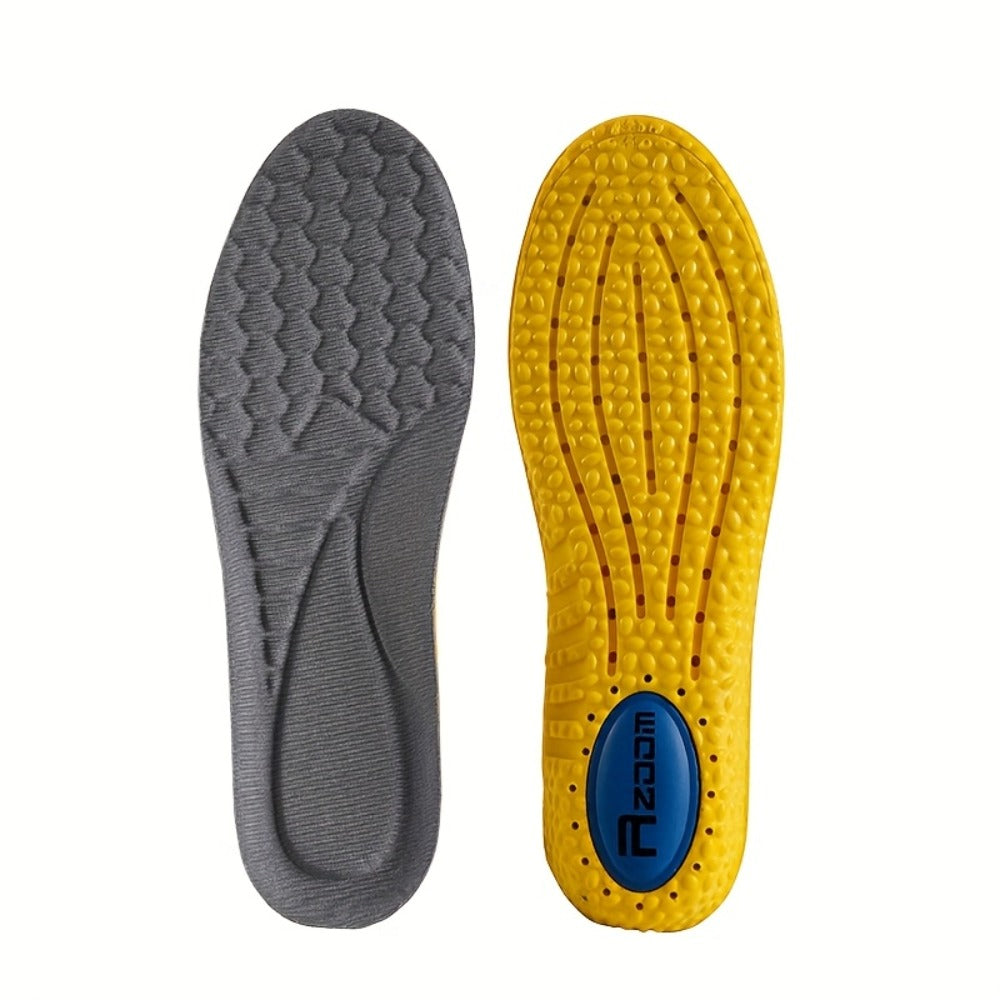 Two-Pair Yellow-and-Grey Full-Length Shoe Insoles with Six EU35-46 Size Options from 240 to 290 mm