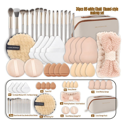 Makeup Brush Set, 36- or 49-Piece Nylon Bristle Collection with Blending Sponges and Expandable Storage Box