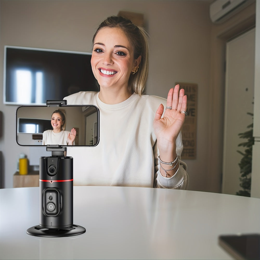Gesture Control Auto Face Tracking Tripod with 360° Rotation & Wireless Remote No App Required – Smart AI Phone Holder for Vlogging Live Streaming TikTok YouTube Fitness iPhone Android Black Pink