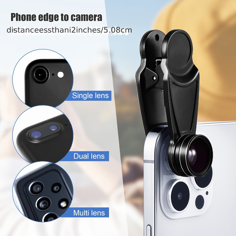 Sixteen-Piece Clip-On Phone Camera Lens Kit with Fisheye, Macro, Wide-Angle, CPL and Color Filters