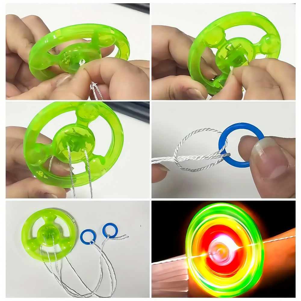 Thirty Pull-String Flywheel Spinner Toys with Four Assorted Colors and Pictured 7cm Wheel Diameter