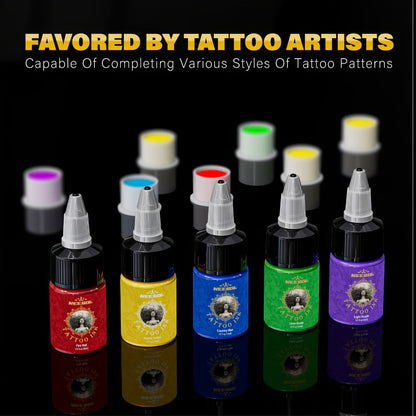 Tattoo Ink 14- or 21-Color Set with 0.5oz 15ml Bottles and Two Source Palette Choices for Color Selection