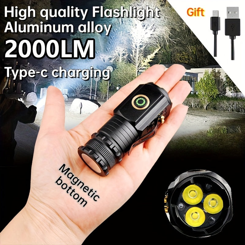 Flashlight 2000-Lumen Mini EDC Torch with Type-C Charging, Tail Magnet and Four Battery-Body Options