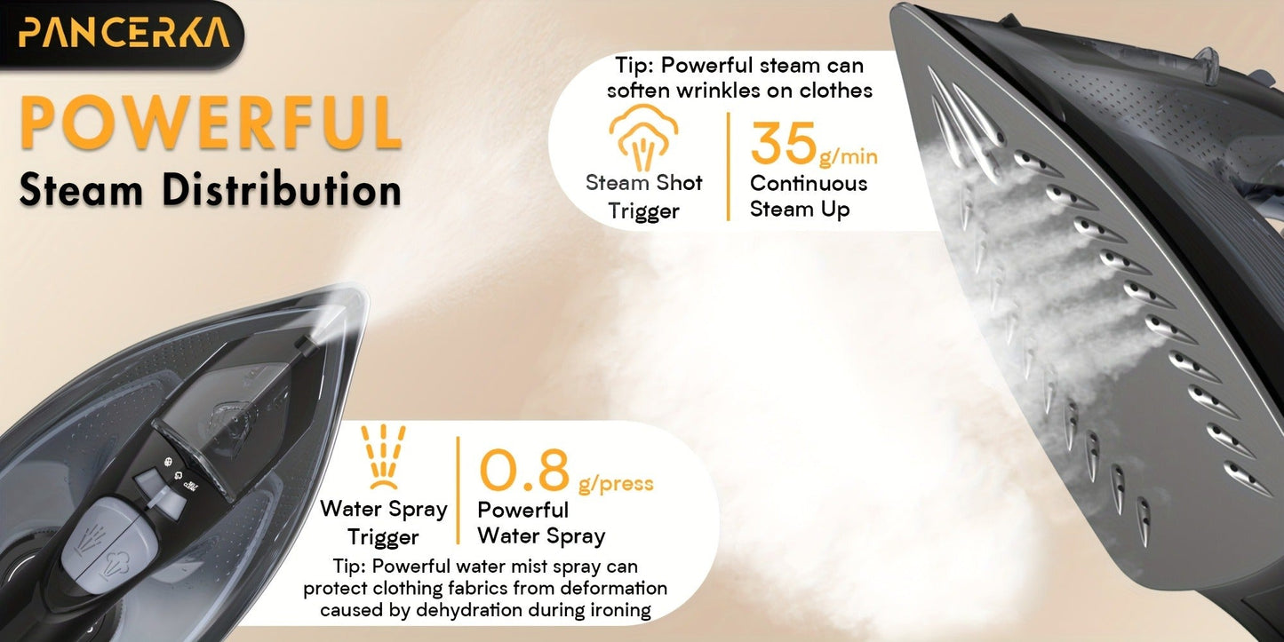 Black 1200W Steam Iron with Three Temperature Settings, Spray Button and Transparent Water Tank