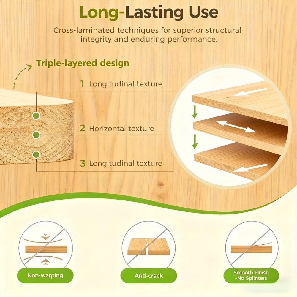 Wood Cutting Board Set of 3 Natural Wooden Chopping Boards with Juice Groove & Non-Slip Edges – Reversible Design for Meat BBQ Home Kitchen Restaurant Holiday Gift