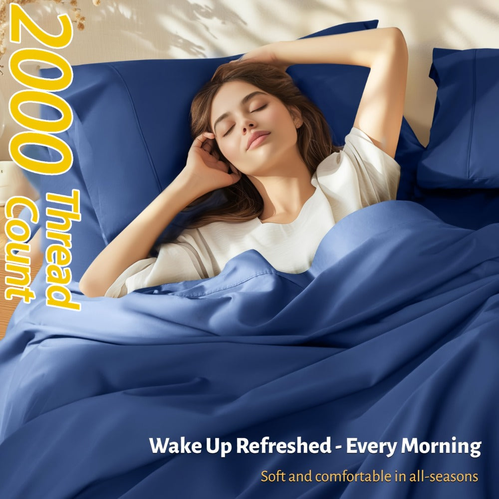 Bed Sheet Set 4-Piece Bamboo-Derived Fabric with Source-Listed Extra-Deep Pocket and Eighteen Colors