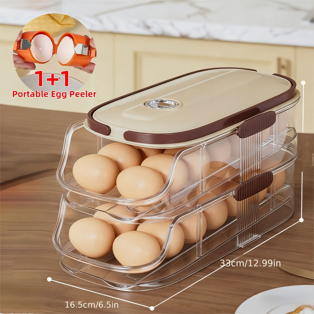 Egg Rack Kitchen Organizer Double-Row Auto-Rolling Dispenser with One, Two or Three Layer Options