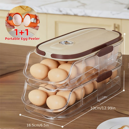 Egg Rack Kitchen Organizer Double-Row Auto-Rolling Dispenser with One, Two or Three Layer Options
