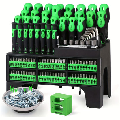 Screwdriver Organizer Set with 69- or 118-Piece Rack Configurations in Green, Red or Orange and Blue